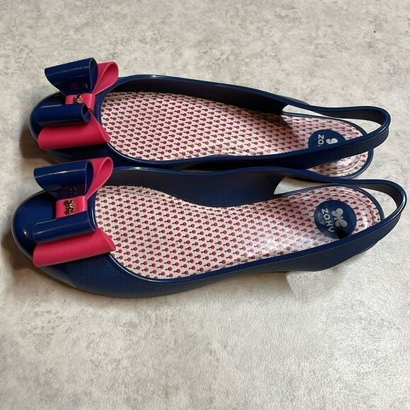 Zaxy women’s blue/pink bow tie PVC sling back ballerina Flats size 9 - Picture 4 of 6